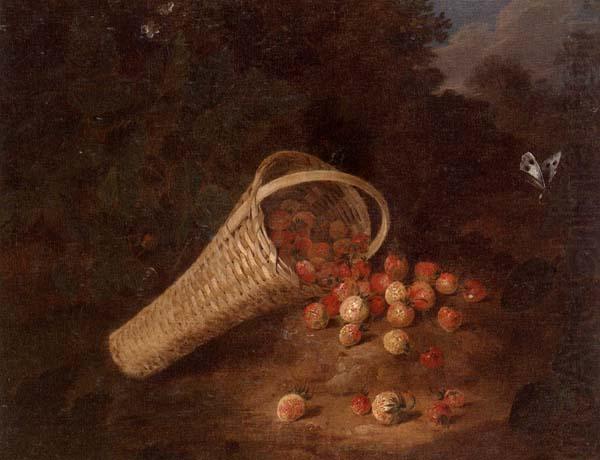 unknow artist A wooded landscape with sirawberries spilling from an overturned basket china oil painting image